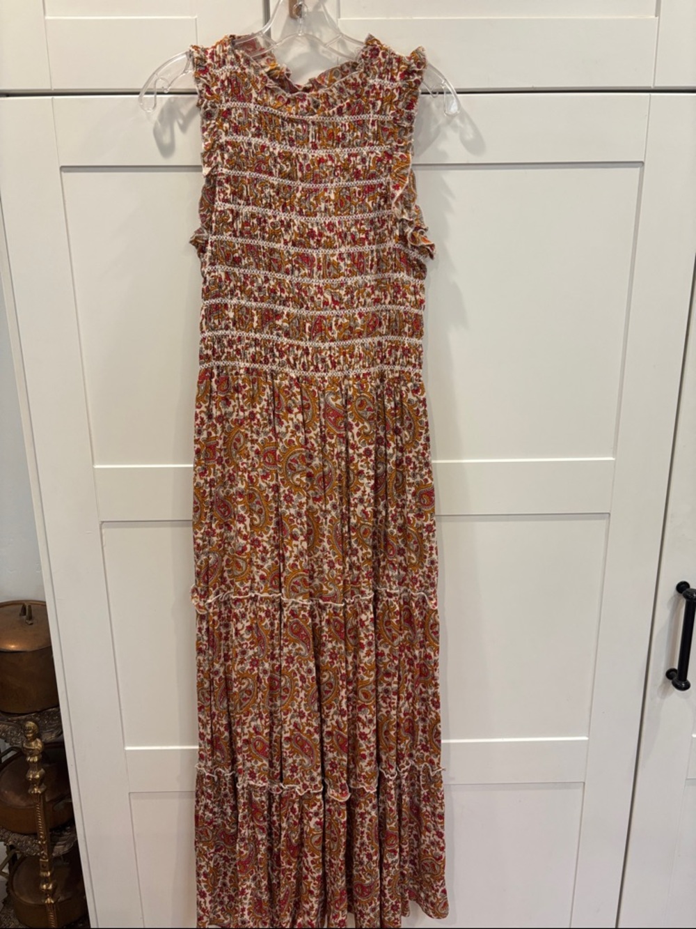 Sleeveless Smocked Maxi Dress in Rust Paisley